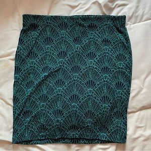 Divided h&m teal and black metallic glitter pencil skirt size small